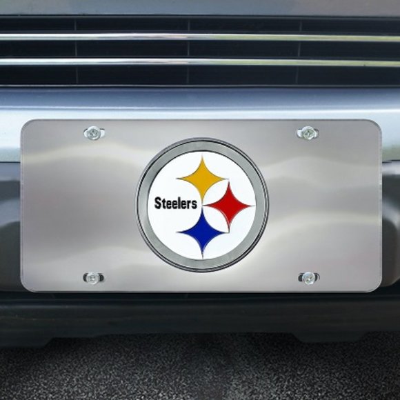 🏈🆕 PITTSBURGH STEELERS MIRRORED DIE CAST LICENSE PLATE - STAINLESS STEEL - Picture 1 of 1